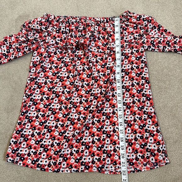 Michael Kors NWT Floral Spring Red Blue Off the Shoulder Longsleeve Blouse Small - Picture 3 of 7